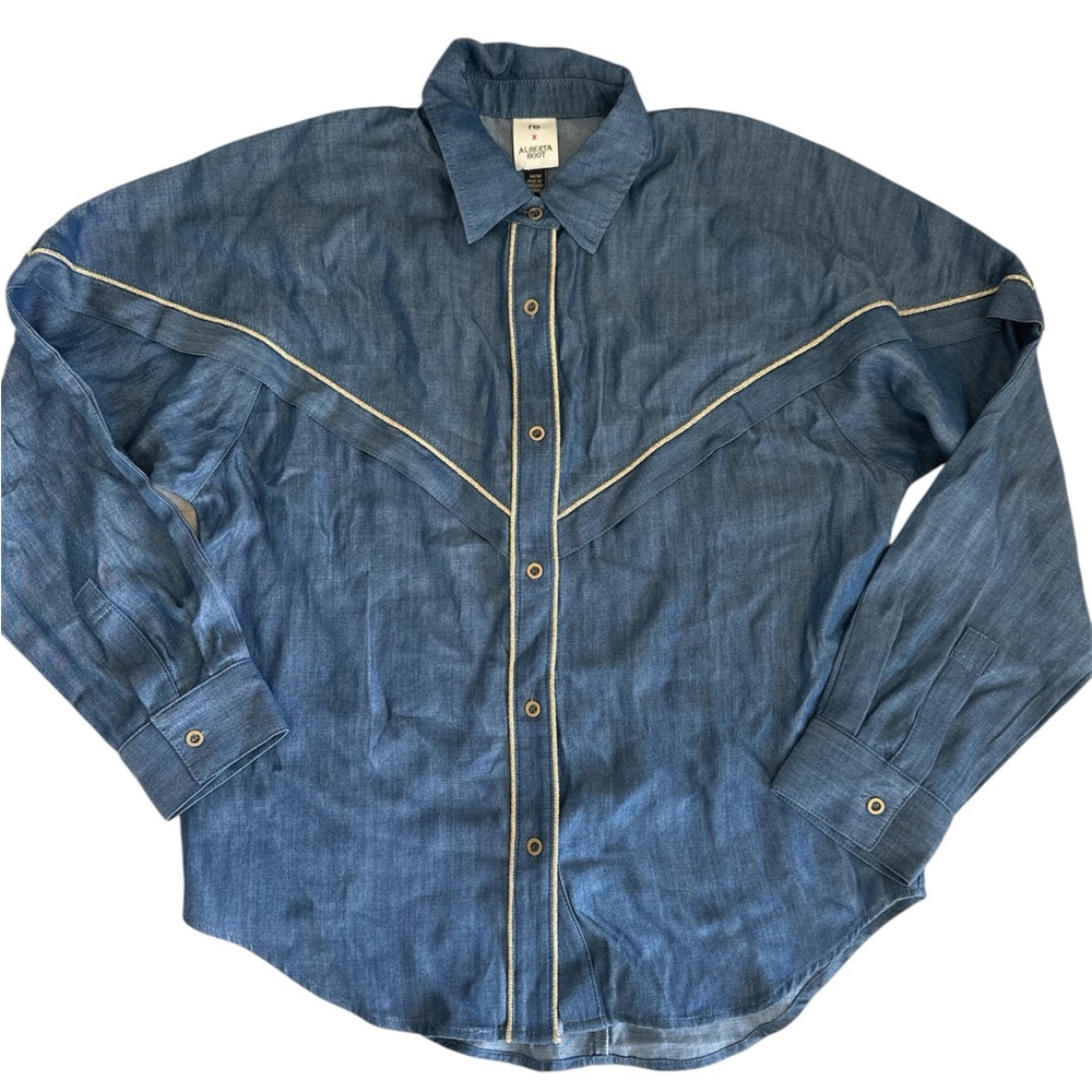 Alberta Boot Denim Western Shirt With Golden Trim Made in Canada EUC Size M